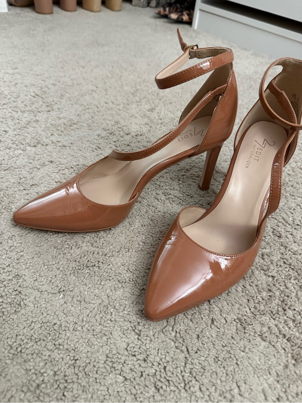 Naturalizer Brown Patent Leather Pointed Ankle-Strap Heels - Picture 2 of 7